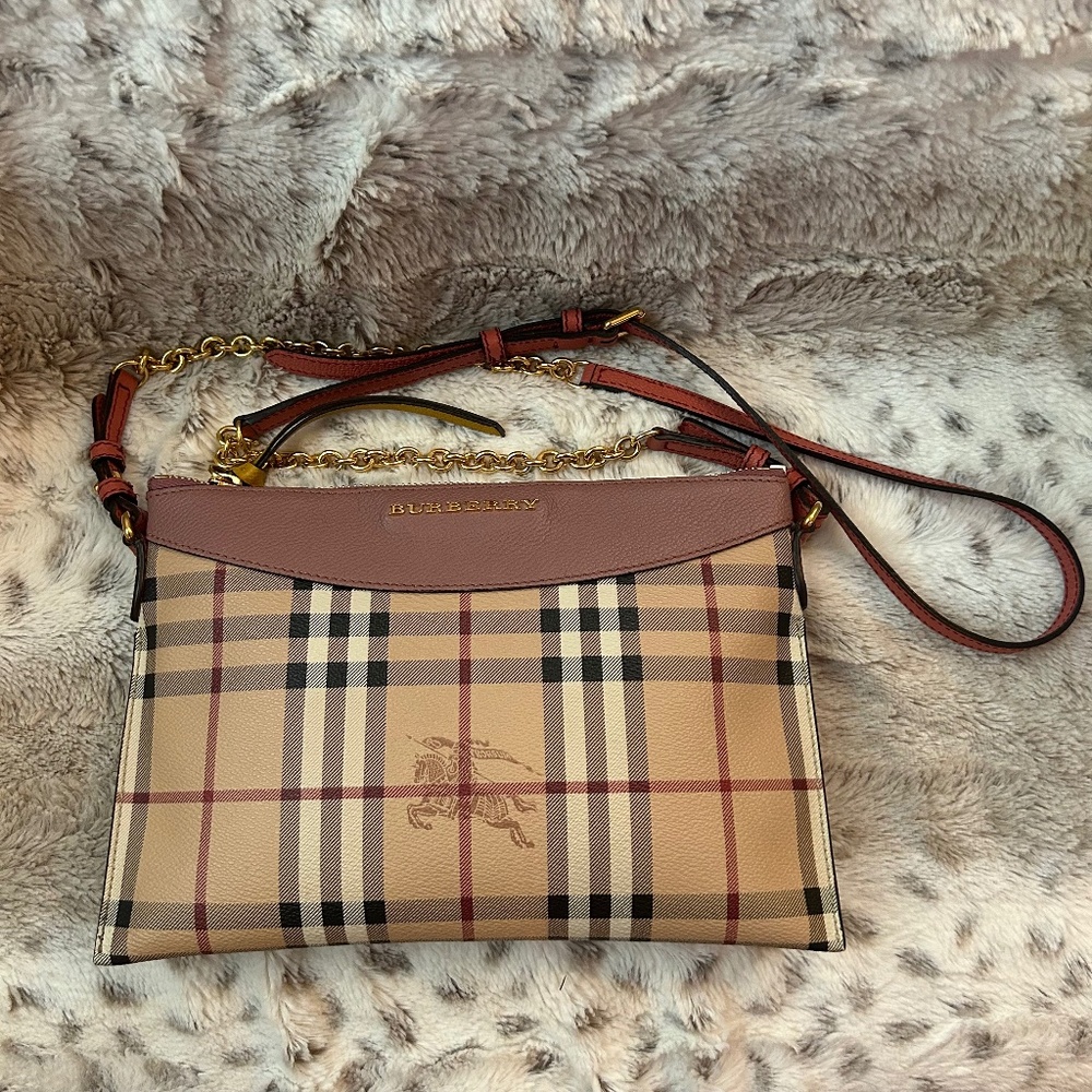 Burberry Dusty Pink Peyton Horse Check Crossbody Bag